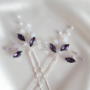 Purple bridal hair pins Crystal hair piece wedding Bridal hair clip lavender