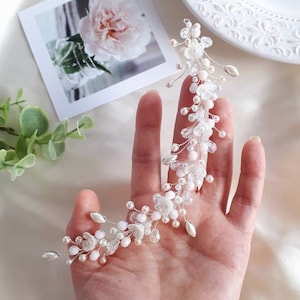 Flower hair vine white Bridal hair piece pearl Wedding hair vine