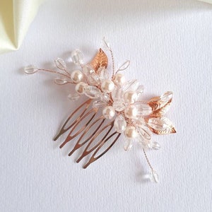 Rose gold hair piece for bride Wedding pearl hair comb