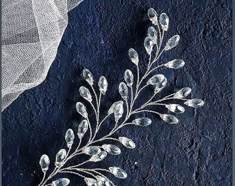Silver bridal hair vine Rhinestone hair piece for wedding