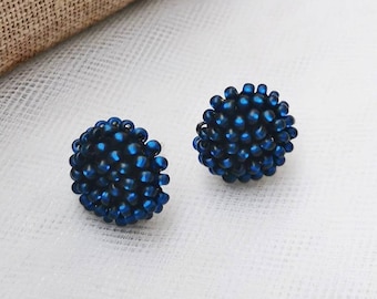 Sapphire stud wedding earrings Navy blue bridal earrings