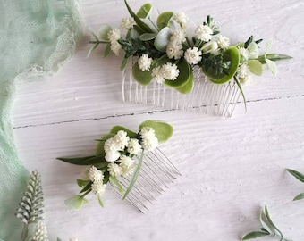 Greenery hair comb eucalyptus Floral hair comb wedding Bridal hair piece floral white