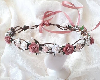 Dusty rose bridal head piece Mauve flower crown