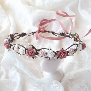 Dusty rose bridal head piece Mauve flower crown image 1