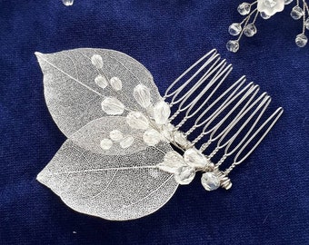 Silver bridal small comb Wedding leaf hair piece for bride