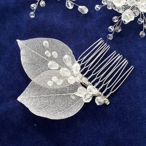 Silver bridal small comb Wedding leaf hair piece for bride