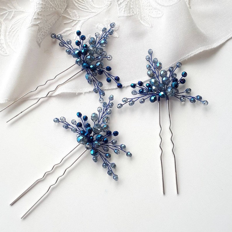 Navy blue hair piece Blue bridal hair pins image 1