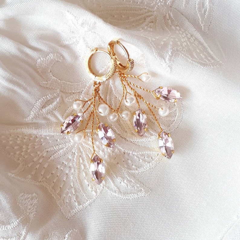 Crystal vine earrings Bridal blush earrings image 1