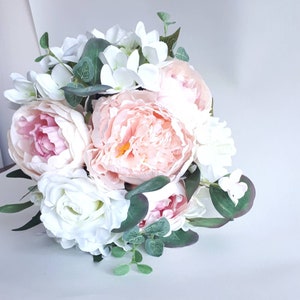 White pink wedding bouquet Peony wedding bouquet image 7