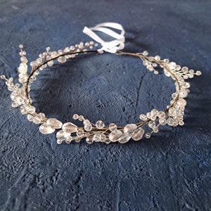 White wedding crown Silver bridal head piece White crystal wedding hair vine