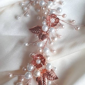 Bridal hair vine rose gold Pearl wedding hair piece for bide image 10