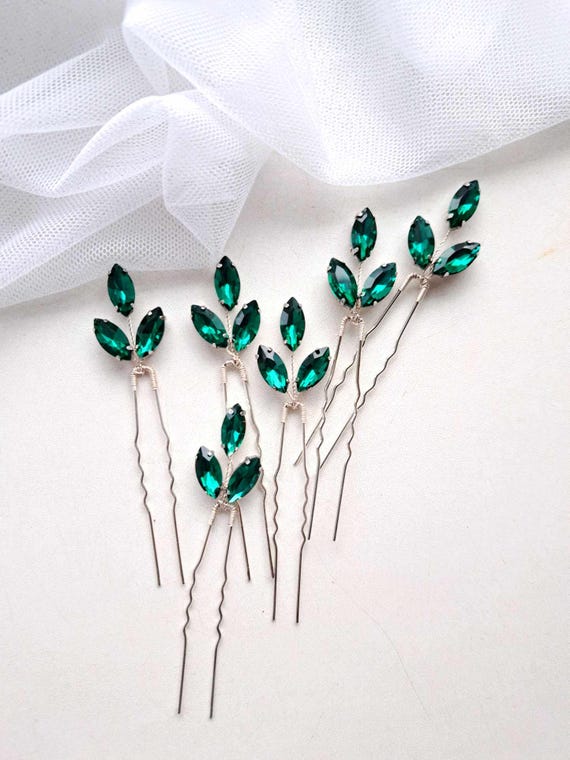 YERTTER Braut-Haarnadeln Mit Grünen Kristallperlen – Elegante Haarschmuck-Sets Für Braut & Brautjungfern (3 Stück)