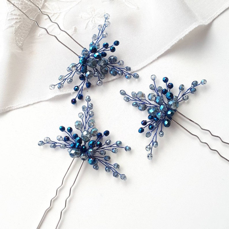 Navy blue hair piece Blue bridal hair pins image 3