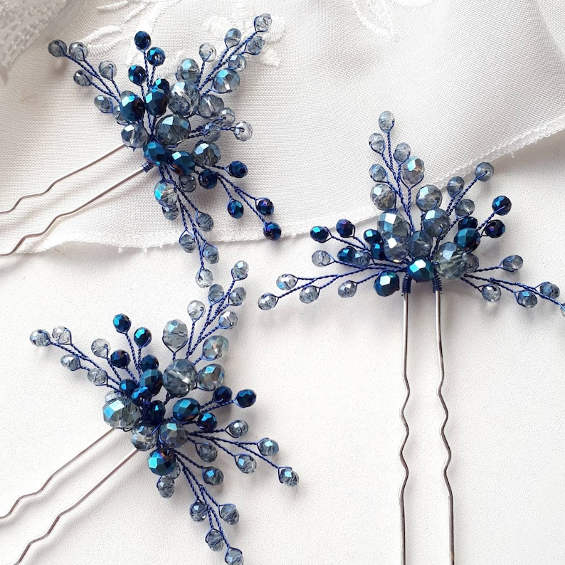 Navy Blue Hair Piece Blue Bridal Hair Pins Etsy