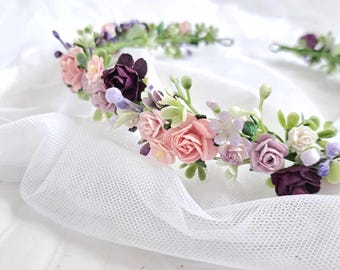 Pink Purple Wedding Flower Crown Lavender Pink Wedding  display picture 1
