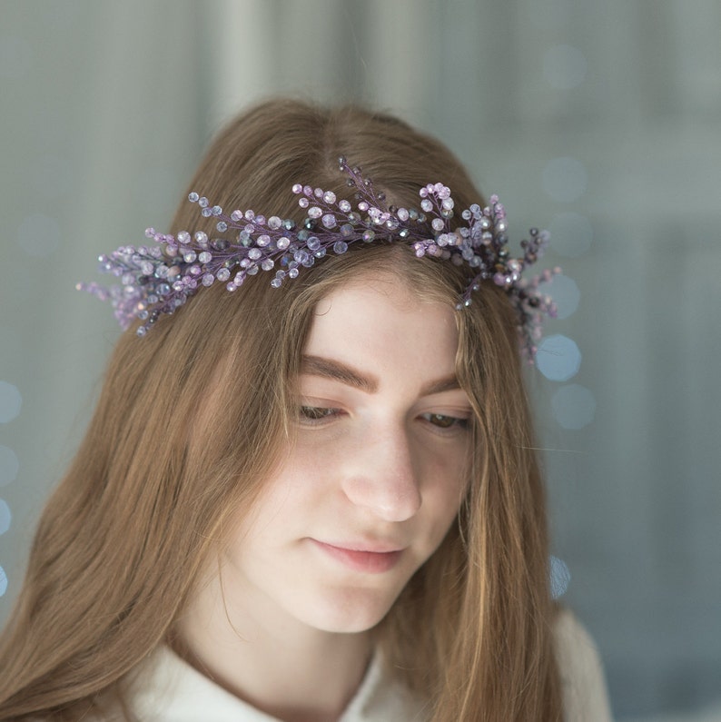 Purple wedding crown Lavender bridal tiara Purple head piece image 8