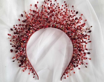 Red crystal wedding crown Burgundy wedding headband Gothic red crown Bridal tiara