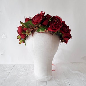 Burgundy flower crown Marsala bridal headpiece Red flower crown for photoshop