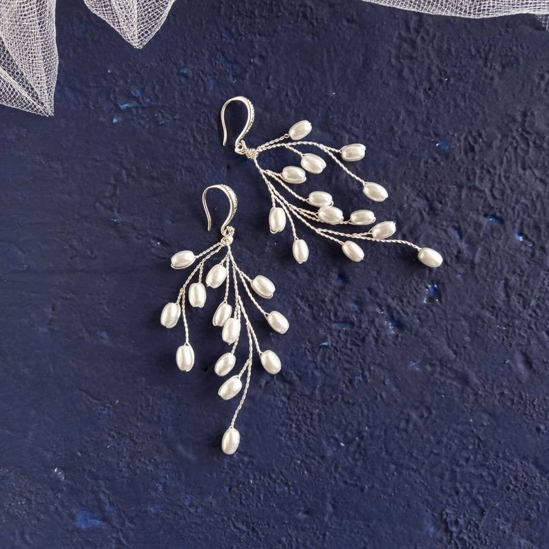 Pearl Vine Earrings Bridal Branch Earrings Wedding Etsy