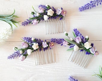 Flower hair piece purple Wedding hair comb floral Bridal hair piece flower lavender