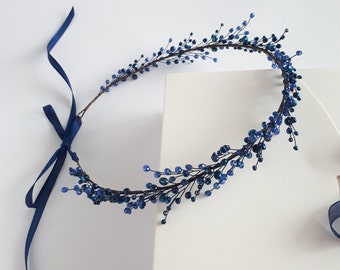 Couronne de mariage bleu marine Sapphire pièce de tête nuptiale