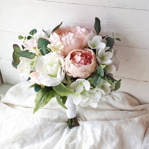 White pink wedding bouquet Peony wedding bouquet image 4