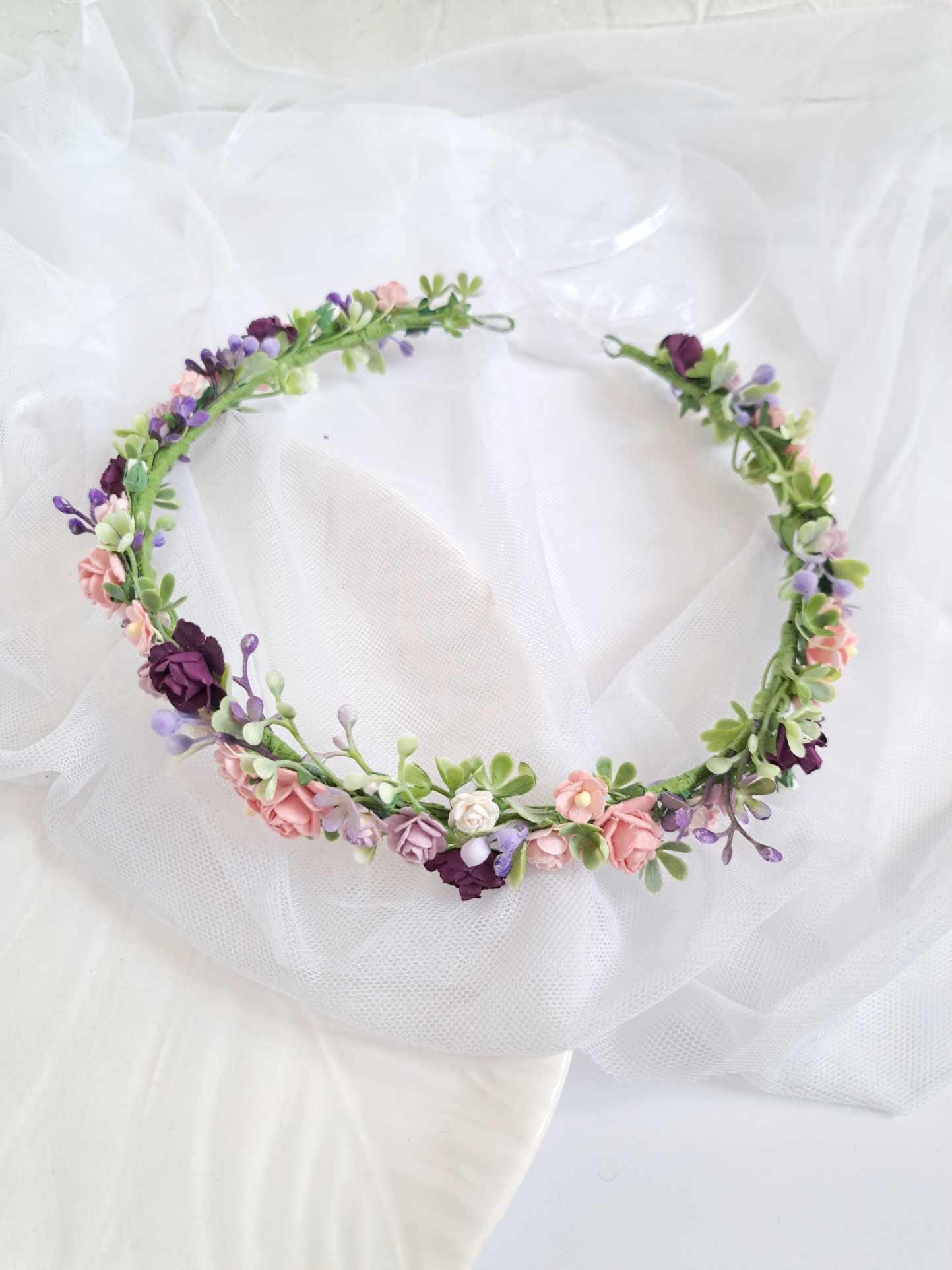 Stunning Handmade Pink & Purple Flower Crown. Pink Purple Wedding Flower Crown Lavender Pink Wedding  main image 2
