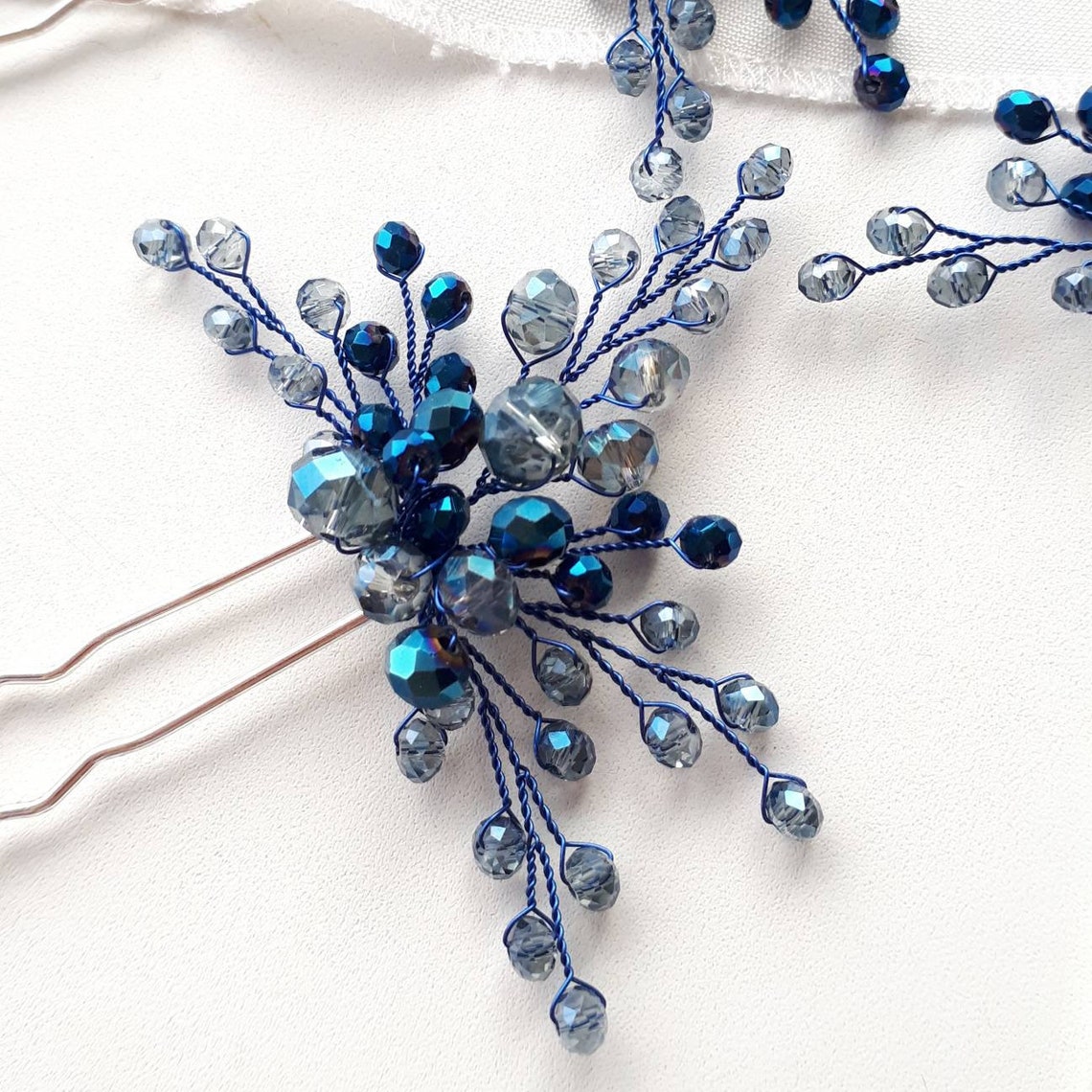 Navy Blue Hair Piece Blue Bridal Hair Pins Etsy