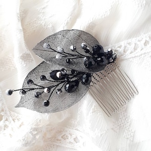 Gothic hair comb Black leaf hair piece for wedding