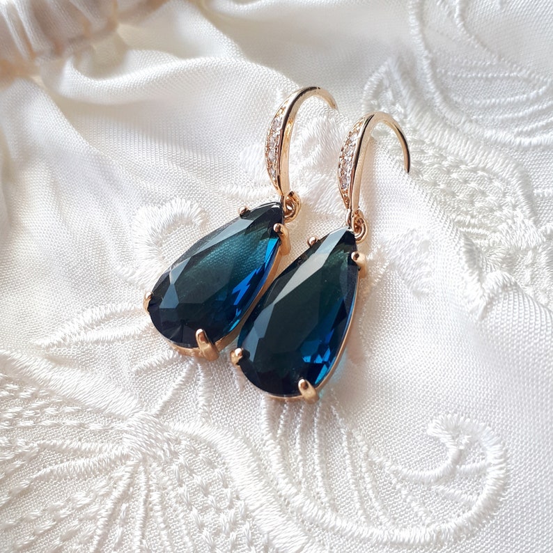 Navy blue bridal earrings Dusty blue drop earrings wedding navy blue