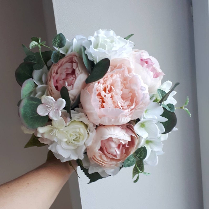 White pink wedding bouquet Peony wedding bouquet image 8