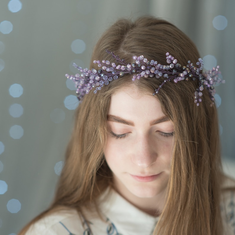 Purple wedding crown Lavender bridal tiara Purple head piece image 6