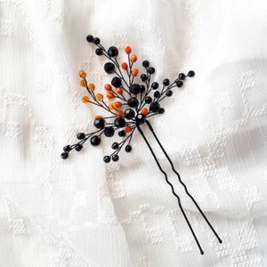 Black and orange gothic hair piece Black wedding hair pin image 6