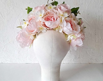 Blush rosa Blumen Haarband Blassrosa Hochzeit Blumenkrone Rosa Rose Brautkrone
