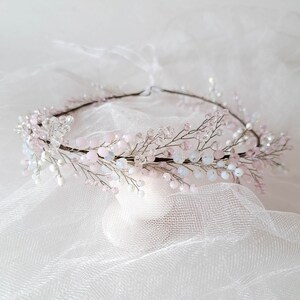 Blush pink white crystal wedding crown Bridal headpiece image 5