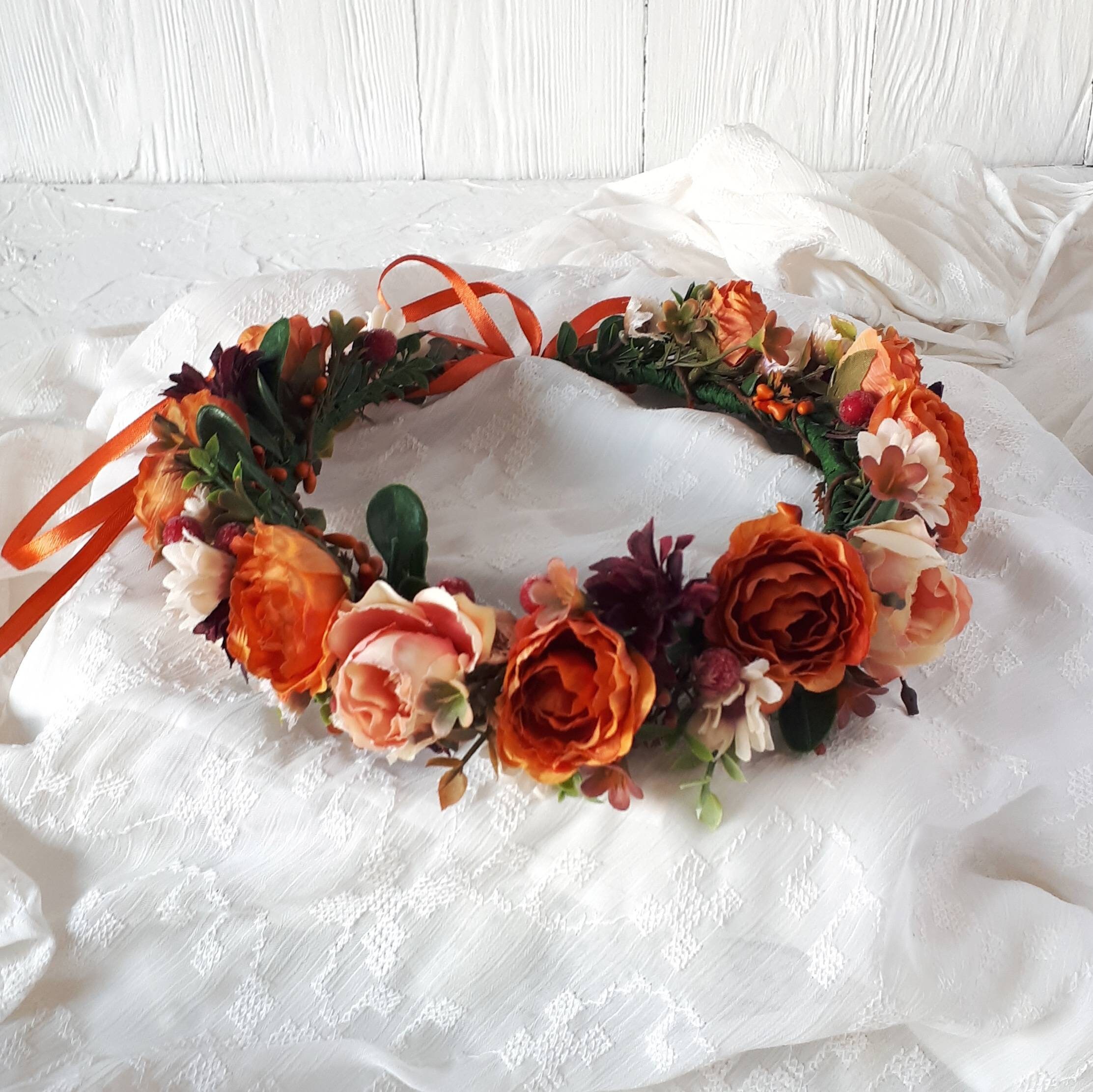 Rust orange bridal flower crown Burnt orange wedding headpiece Etsy