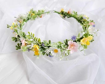 Wild flower wedding crown Summer wedding flower headpiece Colorful bridal flower crown Chamomile wedding boho flower crown