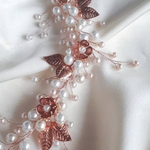 Bridal hair vine rose gold Pearl wedding hair piece for bide image 9