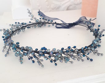 Bridal tiara dusty blue hair Gothic headpiece wedding blue Bridal hair crown