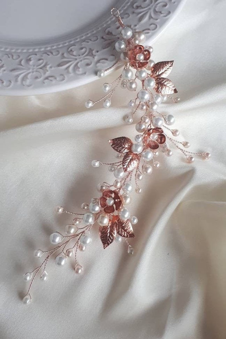 Braut Haarkranz rose gold Perle Hochzeit Haarschmuck für Bide Bild 5