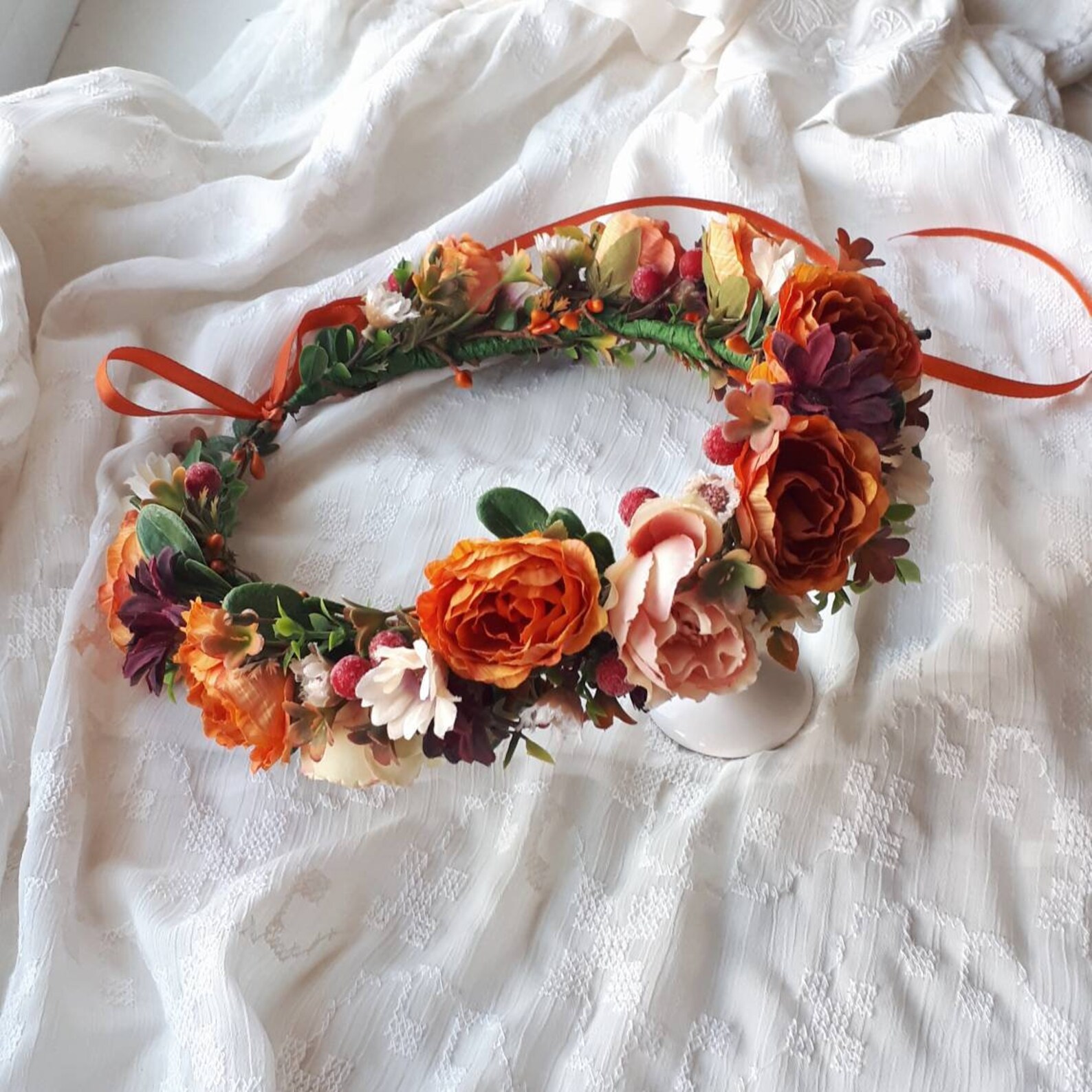 Rust orange bridal flower crown Burnt orange wedding headpiece Etsy