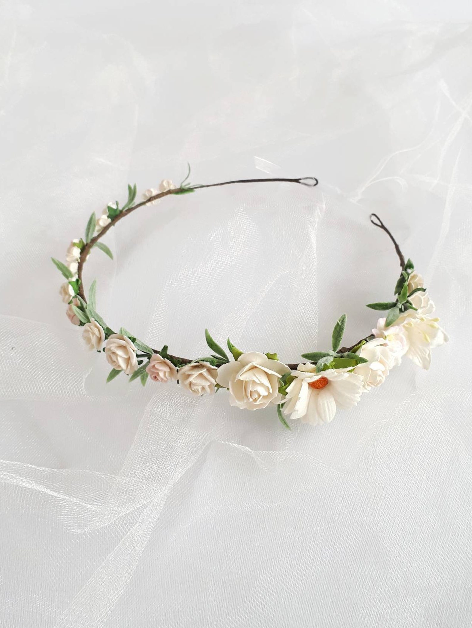 White flower wedding crown Floral bridal head piece Etsy