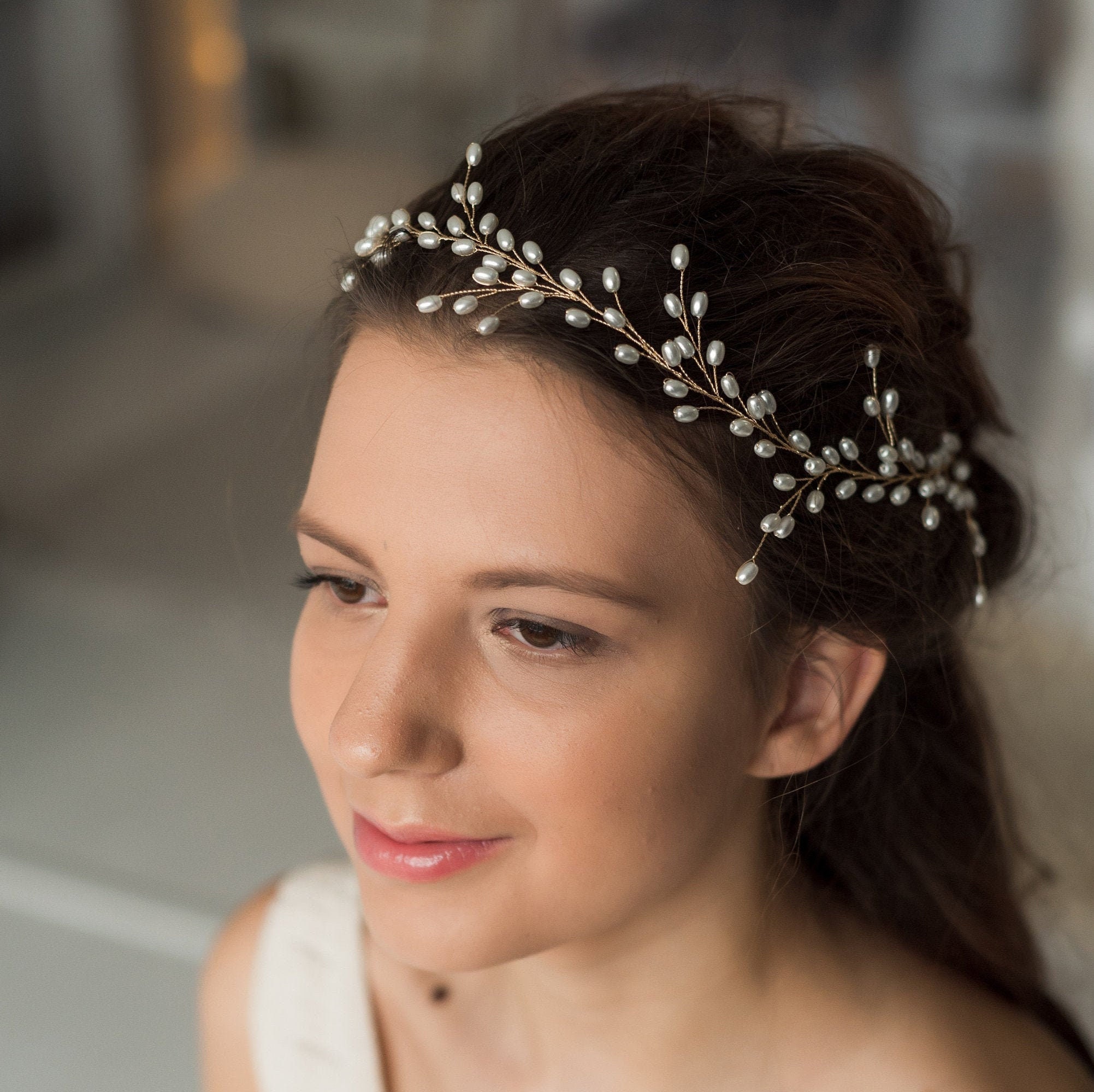Lange braut haarranke gold hochzeit haarschmuck wei e perlen etsy de