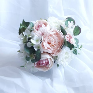 White pink wedding bouquet Peony wedding bouquet image 9