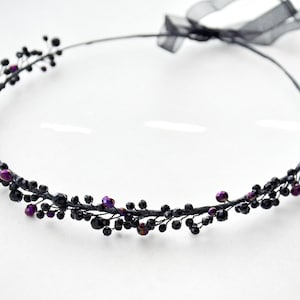 Black dark purple crown, Gothic wedding headpiece, Black crystals tiara, Black bridesmaid crown