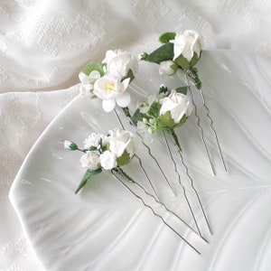 White rose bridal hair pins Flower wedding hair piece image 4