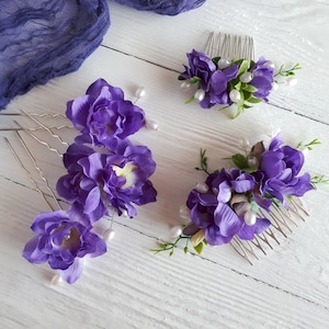 Purple wedding hair piece Lavender floral hair vine Purple flower hair comb