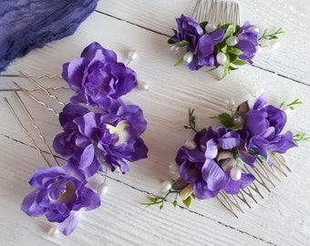 Purple wedding hair piece Lavender floral hair vine Purple flower hair comb