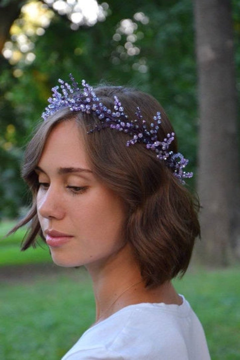 Purple wedding crown Lavender bridal tiara Purple head piece image 4