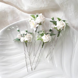 White rose bridal hair pins Flower wedding hair piece image 2